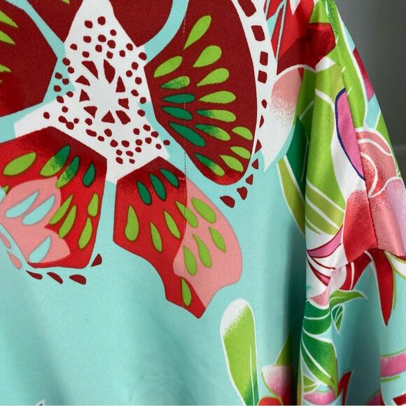 Natori Star Blossom Belted Robe Private Luxuries Size large Blue Pink - Picture 10 of 10